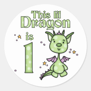 Pegatina Redonda Lil Dragon 1er cumpleaños