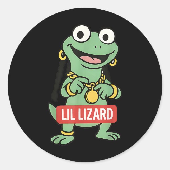 Pegatina Redonda Lil Lizard Funny Lizard Trending Meme (Anverso)