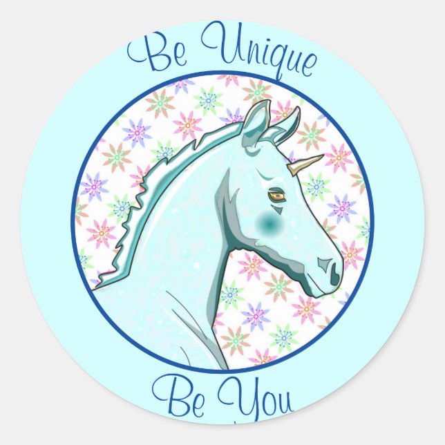 Pegatina Redonda Lil Palomino Unicorn (azul/púrpura) (Anverso)