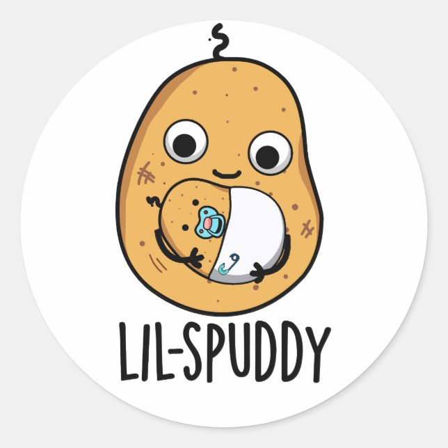 Pegatina Redonda Lil Spuddy Funny Potato Pun (Anverso)