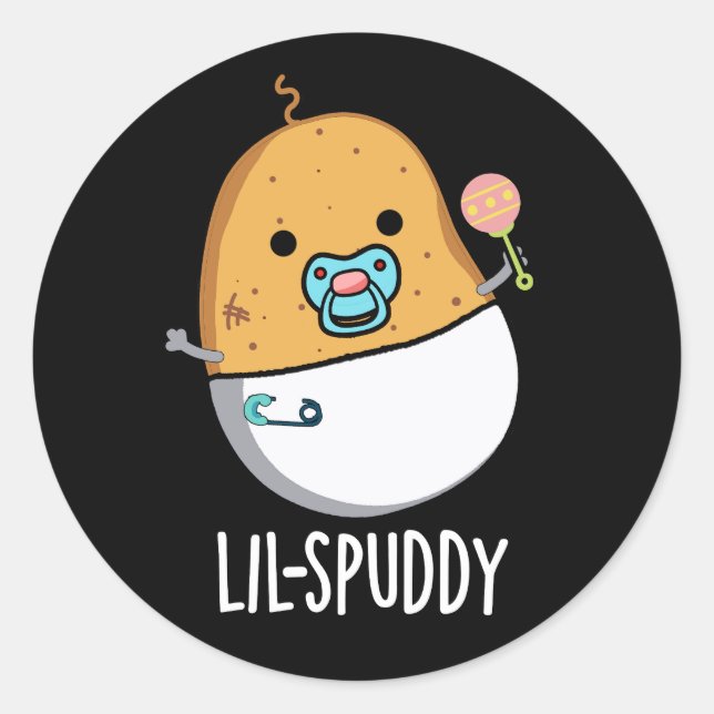 Pegatina Redonda Lil-spuddy Gracioso Potato Pun Dark BG (Anverso)