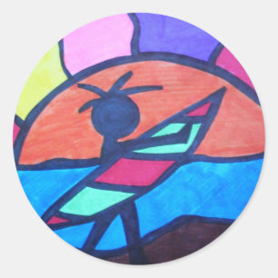 Pegatina Redonda Lil' Surfer Dude - Puesta el sol