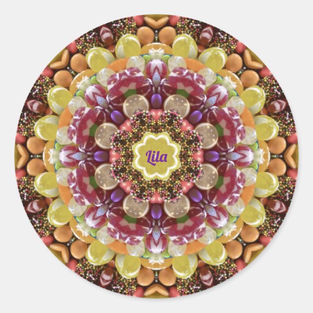 Pegatina Redonda LILA ~ CÁNDALO DEL ESTE ~ Chocolate (Anverso)