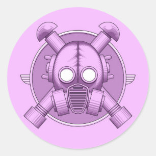 Pegatina Redonda Lila de Gasmask del art déco