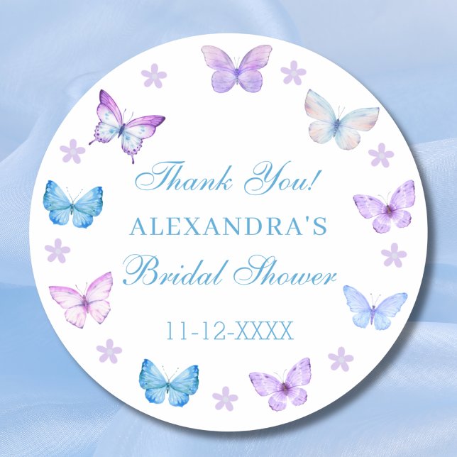 Pegatina Redonda Lilac Floral Mariposa Bridal Shower Gracias (Subido por el creador)