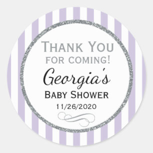 Pegatina Redonda Lilac Gray Baby Shower Gracias Por Favor Tags