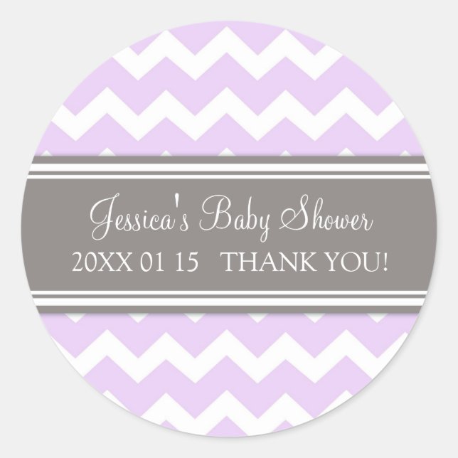 Pegatina Redonda Lilac Gray Chevron Baby Shower Favor Pegatinas (Anverso)