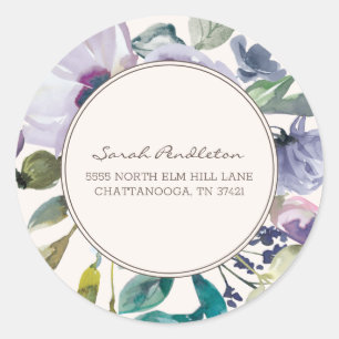 Pegatina Redonda Lilac Morado Aquarela Floral Boho Dirección