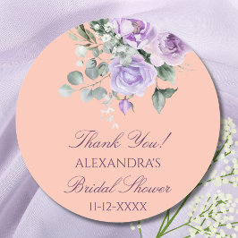 Pegatina Redonda Lilac Peach Floral Peony Bridal Shower Thank You