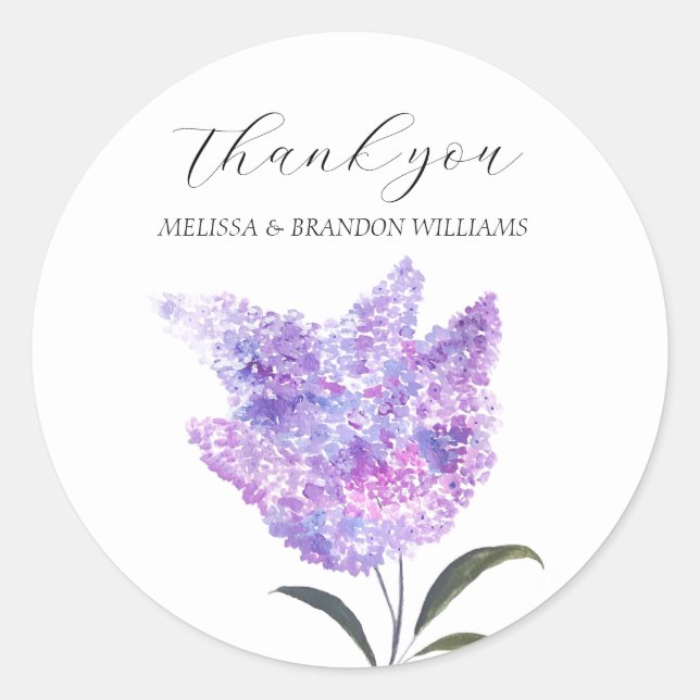 Pegatina Redonda Lilac Purple Floral Wedding Thank you  (Anverso)