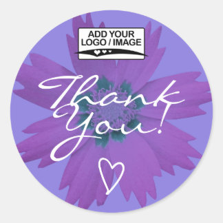 Pegatina Redonda Lilac Purple Flower Gracias Plantilla De Logotipo