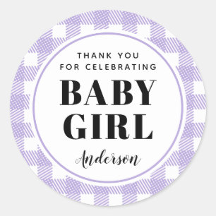 Pegatina Redonda Lilac Purple Gingham Plaid Gracias Muchacha