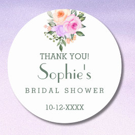Pegatina Redonda Lilac Rosas brillantes Rosa Ducha Británica Gracia