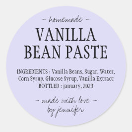 Pegatina Redonda Lilac Vanilla Bean Paste Frasco Extracto casero