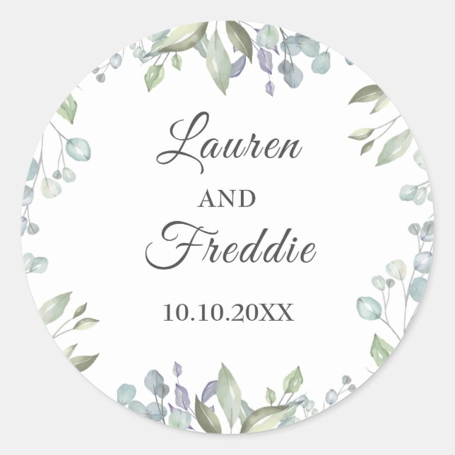 Pegatina Redonda Lilac Watercolor Floral Wedding Favor (Anverso)