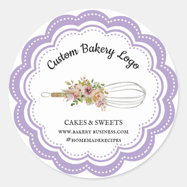 Pegatina Redonda Lilac Whisk Flower Boutique Bakery (Anverso)