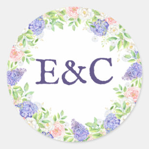 Pegatina Redonda Lilac y Peony Ssofisticado Boda