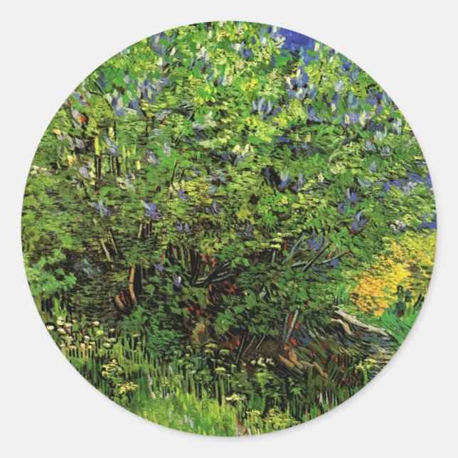 Pegatina Redonda Lilacs de Vincent van Gogh, Flores de jardín antig (Anverso)