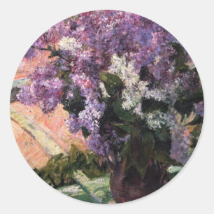 Pegatina Redonda Lilacs en una ventana   Mary Cassatt