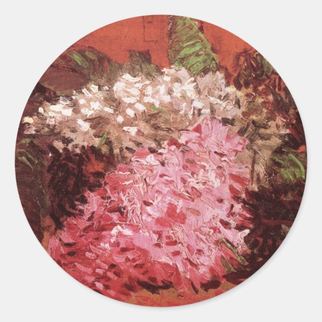 Pegatina Redonda Lilacs rosas de Vincent van Gogh, Flor de vida mue (Anverso)