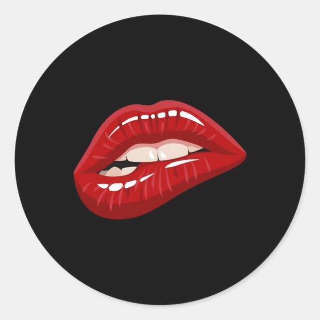 Pegatina Redonda Lilos rojos con brillo mordiente Besador de boca (Anverso)