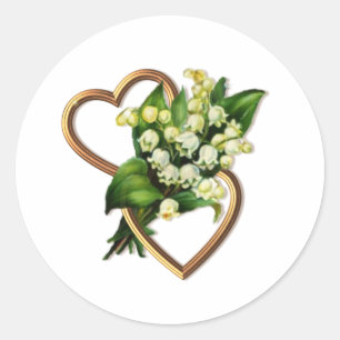 Pegatina Redonda Lily del Valle con dos corazones románticos