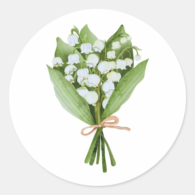 Pegatina Redonda Lily of the Valley Flower Bouquet Floral (Anverso)