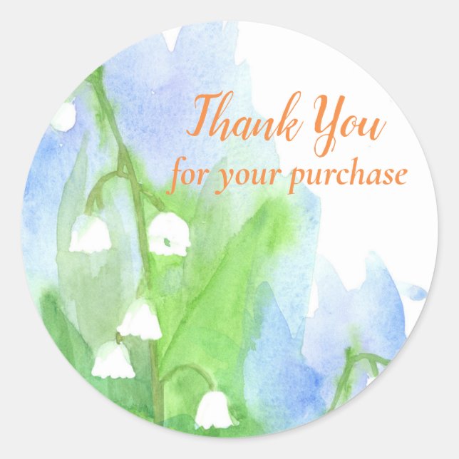 Pegatina Redonda Lily of the Valley Gracias por tu compra (Anverso)