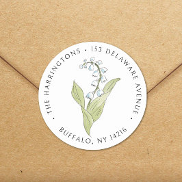 Pegatina Redonda Lily of the Valley May Floral Return Address