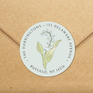 Pegatina Redonda Lily of the Valley May Sage Floral Return Address