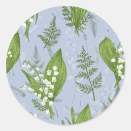 Pegatina Redonda Lily of Valley con Ferns || Azul Claro