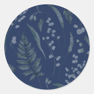 Pegatina Redonda Lily of Valley con Ferns    Azul oscura