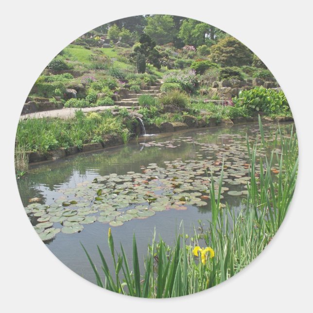 Pegatina Redonda Lily Pond en RHS Wisley (Anverso)