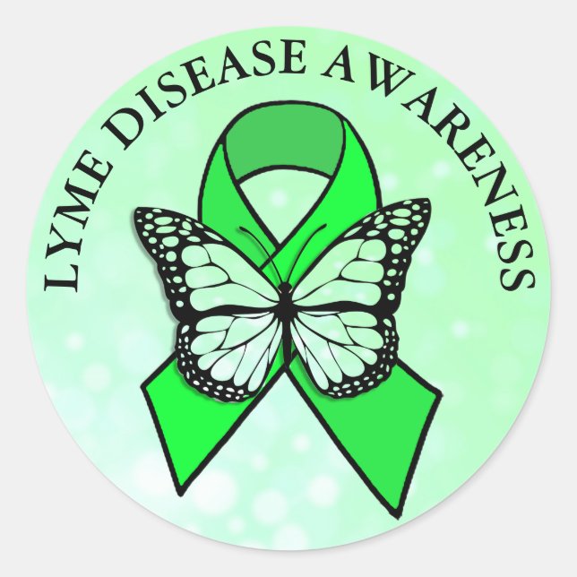 Pegatina Redonda Lime Disease Awareness Butterfly Ribbon (Anverso)