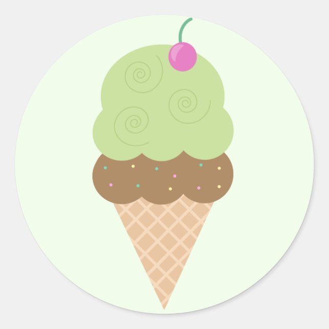 Pegatina Redonda Lime Ice Cream Cone (Anverso)