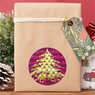 Pegatina Redonda Lime Plum Stripes Ornamentos de Árbol de Navidad