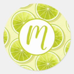 Pegatina Redonda Lime Slices en amarillo claro