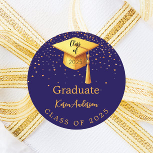 Pegatina Redonda Límite de oro azul para graduados de la fiesta de 