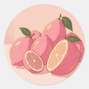Pegatina Redonda Limón Rosa Feminismo Moderno Cítrico
