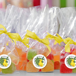 Pegatina Redonda Limon y Toile Filigrana Azul Elegante