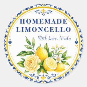 Pegatina Redonda Limoncello Casero Amarillo y Azul Aquarela
