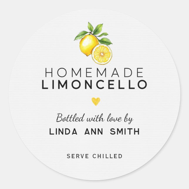 Pegatina Redonda Limoncello Casero Envasado Personalizado (Anverso)