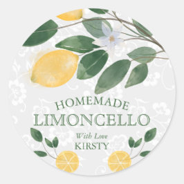Pegatina Redonda Limoncello Casero Limones Sicilian Acuarela