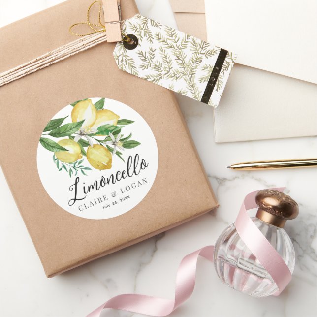 Pegatina Redonda Limoncello Lemon Citrus Boda Floral (Regalar)