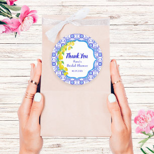 Pegatina Redonda Limones acuarela Amalfi Agradecimiento nupcial Red