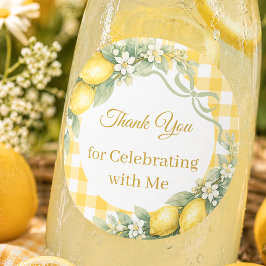 Pegatina Redonda Limones amarillo gingham fiesta de agradecimiento