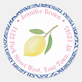 Pegatina Redonda Limones Capri Rosa Azul Baldosa Ducha Dirección de