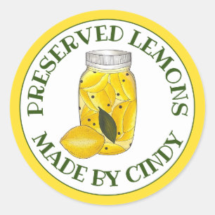 Pegatina Redonda Limones Conservados Fruta Cítrica Envasado en Casa
