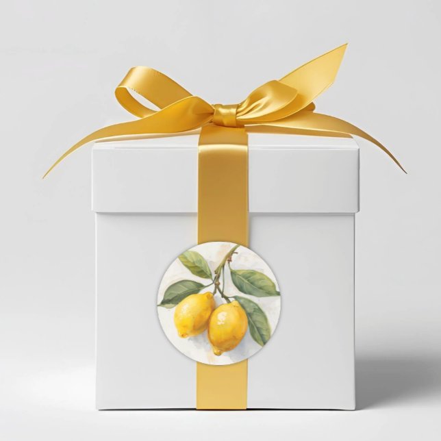 Pegatina Redonda Limones de Acuarela Italiana (Italian Lemons and Leaves Watercolor Sticker for Favor Accents and Envelope Seals)
