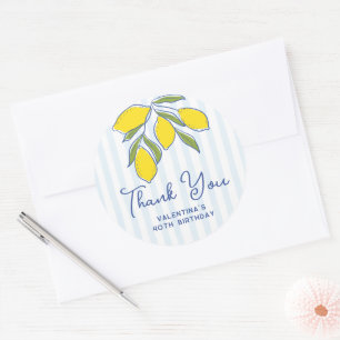 Pegatina Redonda Limones Dibujados a Mano de Capri Italiano con Ray